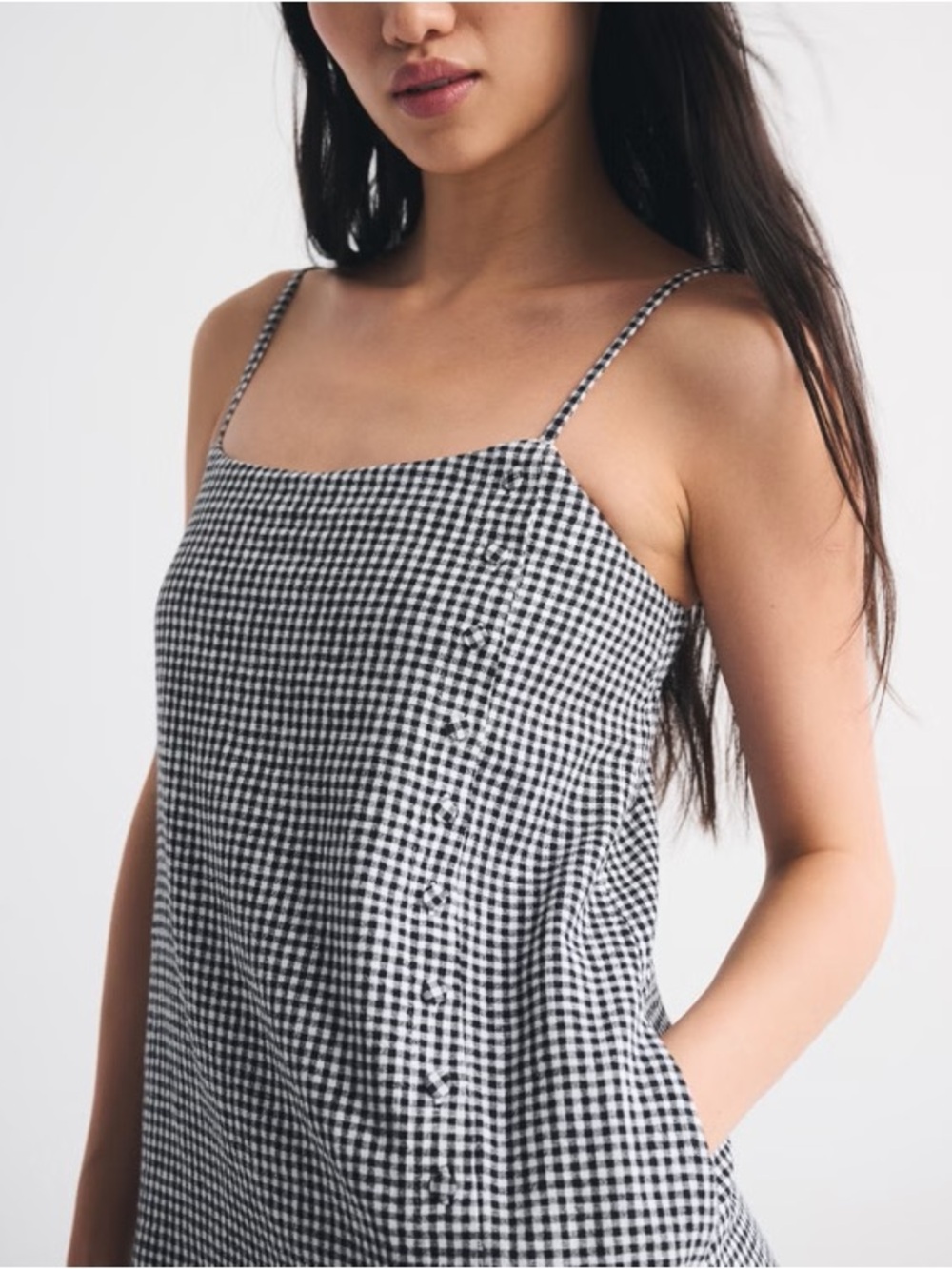 Abercrombie Linen Blend Button Skort in Black Gingham - Picture 2 of 6